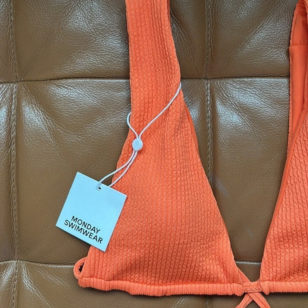Monday Swimwear Palm Springs Triangle Bikini Top in Cantaloupe Orange NWT